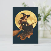 Jonge Gothic Heks Zat Astride Een Besom Vector Art Kaart (Staand voorkant)