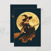 Jonge Gothic Heks Zat Astride Een Besom Vector Art Kaart (Voorkant / Achterkant)