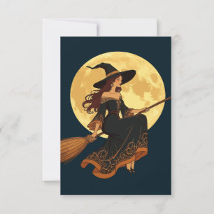Jonge Gothic Heks Zat Astride Een Besom Vector Art Kaart