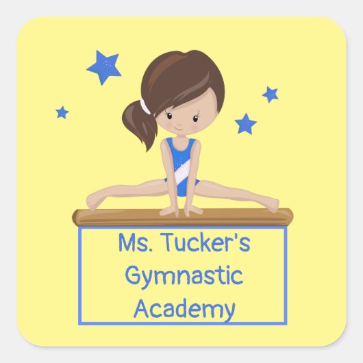 Jonge Gymnast Academie School Class Custom Square Vierkante Sticker (Voorkant)