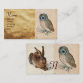 Jonge Haas (Konijn) en Uil Monogram Visitekaartje (Voorkant / Achterkant)