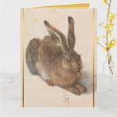 Jonge Hare Dürer Kerstmis Verjaardag Grote Groet C Kaart (Gele Bloem)