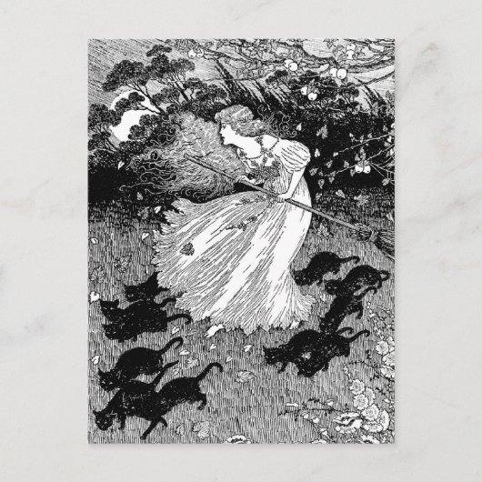 Jonge heks en zwarte katten briefkaart (Voorkant)