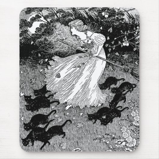 Jonge heks en zwarte katten muismat (Voorkant)