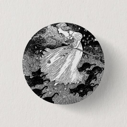 Jonge heks en zwarte katten ronde button 3,2 cm (Voorkant)