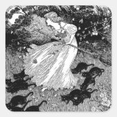 Jonge heks en zwarte katten vierkante sticker (Voorkant)