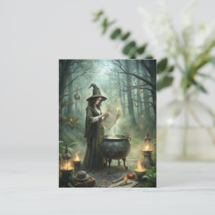 Jonge heks in mystiek bosritueel briefkaart