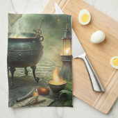 Jonge heks in mystiek bosritueel theedoek (Quarter Fold)