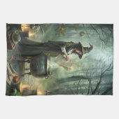 Jonge heks in mystiek bosritueel theedoek (Horizontaal)