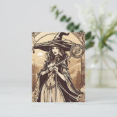 Jonge heks in Sepia, Halloween Briefkaart (Staand voorkant)