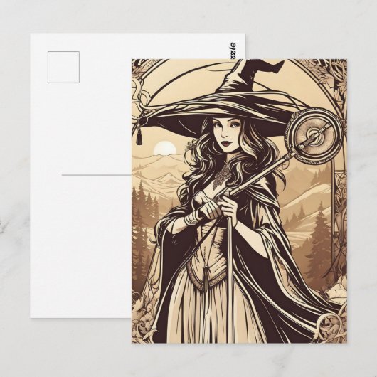 Jonge heks in Sepia, Halloween Briefkaart (Voorkant / Achterkant)