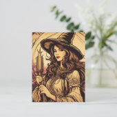 Jonge heks met een fakkel,  Halloween Briefkaart (Staand voorkant)