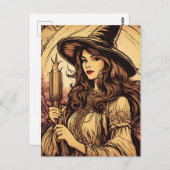 Jonge heks met een fakkel,  Halloween Briefkaart (Voorkant / Achterkant)