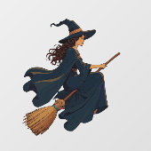 Jonge Heks Zit Wijdbeens op een Bezem Vector Kunst Raamsticker (Vel)