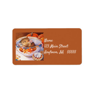 Jonge herfst muis slaapt in de Waterverf van Teacu Etiket