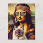 Jonge Hippie Mona Lisa En Haar Himalaya Kat Briefkaart (Voorkant)