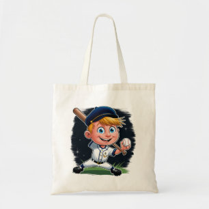 Jonge honkbalspeler cartoon tote bag