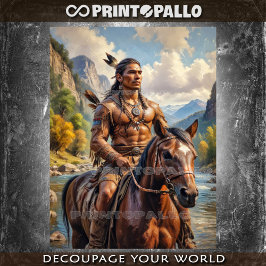 Jonge indiaan op een paard tissuepapier