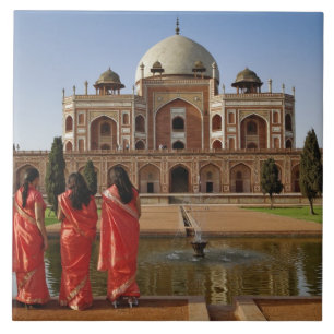 Jonge Indiase dames en Humayun's tombe, Delhi, Tegeltje