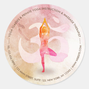 JONGE Instructeur Waterverf Meditation Pose Om Sig Ronde Sticker