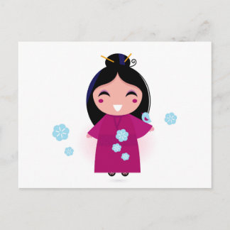 Jonge Japanse vrouw in het Kimono-Briefkaart Briefkaart