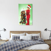 Jonge jongen die kerstverlichting rond een hond wi canvas afdruk (Insitu (Slaapkamer))