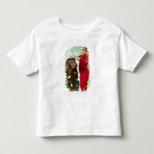 Jonge jongen die kerstverlichting rond een hond wi kinder shirts