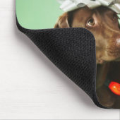 Jonge jongen die kerstverlichting rond een hond wi muismat (Hoek)