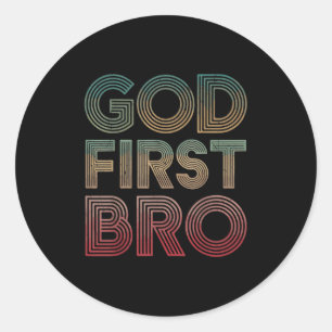 Jonge Jongen God Eerst Broer Grappig Christelijke  Ronde Sticker