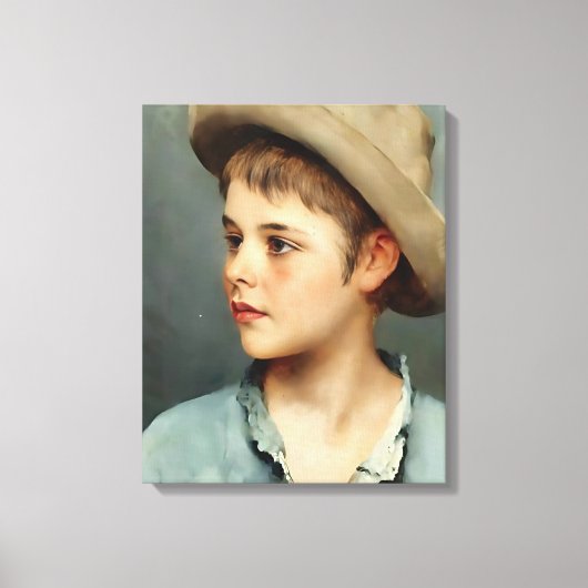 Jonge Jongen met Strohoed door Eugene de Blaas - 1 Canvas Afdruk (Voorkant)