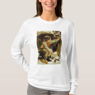 Jonge jongen met vogels in de sneeuw t-shirt
