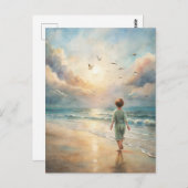 Jonge jongen op het strand briefkaart (Voorkant / Achterkant)