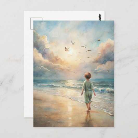Jonge jongen op het strand briefkaart (Voorkant / Achterkant)