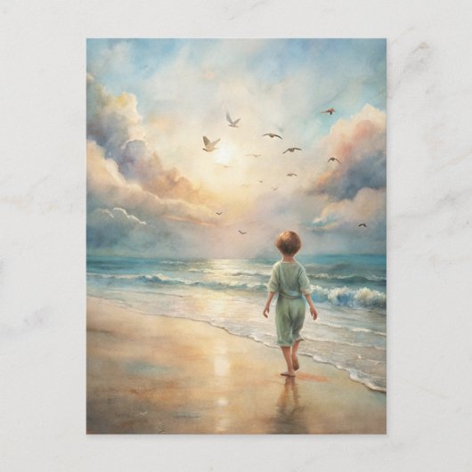 Jonge jongen op het strand briefkaart (Voorkant)