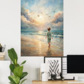 Jonge jongen op het strand poster (Thuiskantoor)
