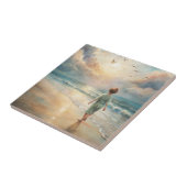 Jonge jongen op het strand tegeltje (Zijkant)