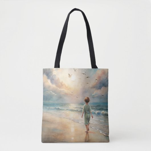 Jonge jongen op het strand tote bag (Voorkant)