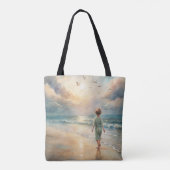 Jonge jongen op het strand tote bag (Achterkant)