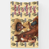 Jonge Jongen Rijdt Vrolijk Paard Spandoek (Verticaal)