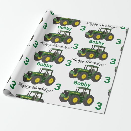 Jonge jongens Groene Tractor Naam in Leeftijd Birt Cadeaupapier (Uitgerold)
