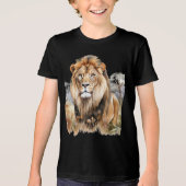 Jonge jongens leeuw T-shirt in zwart. (Voorkant)