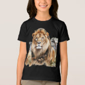 Jonge jongens leeuw T-shirt in zwart. (Voorkant)