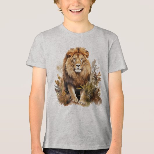 Jonge jongens leeuw T-shirt. Tri-Blend Shirt (Voorkant)