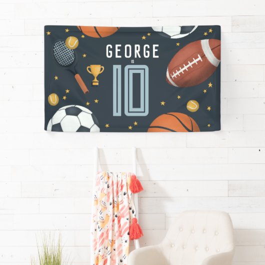 Jonge jongens Modern Blue Sportkinderen Birthday Spandoek (Insitu)