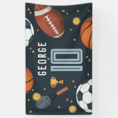 Jonge jongens Modern Blue Sportkinderen Birthday Spandoek (Verticaal)