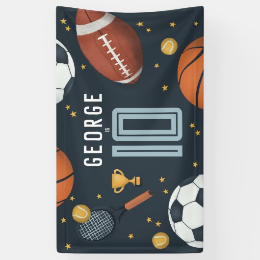 Jonge jongens Modern Blue Sportkinderen Birthday Spandoek (Verticaal)