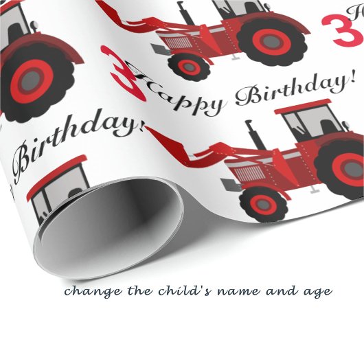 Jonge jongens Rode Lader Tractor Naam in Leeftijd Cadeaupapier