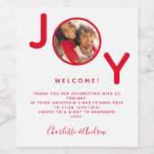 Jonge kerstfoto witte rode welkome gasten wijn etiket (Enkel label)