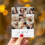 Jonge kerstfoto's Collage en jaarlijkse hoogtepunt Feestdagenkaart<br><div class="desc">Stuur kerstwensen naar je familie en vrienden en toon een paar van je favoriete momenten uit dit jaar. Moderne, minimalistische "vrolijke" kerstfeestelijke fotocollage-kaarten - een eenvoudig, vreedzaam ontwerp dat alles weergeeft dat er dankbaar is voor dit vakantieseizoen. Dit prachtige ontwerp bevat een collage van negen vierkante foto's bovenaan de kaart....</div>