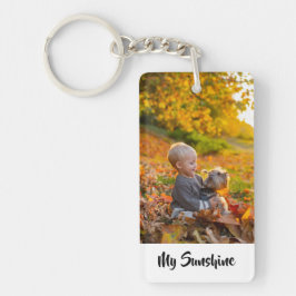 Jonge kind met hond moderne, gepersonaliseerde fot sleutelhanger